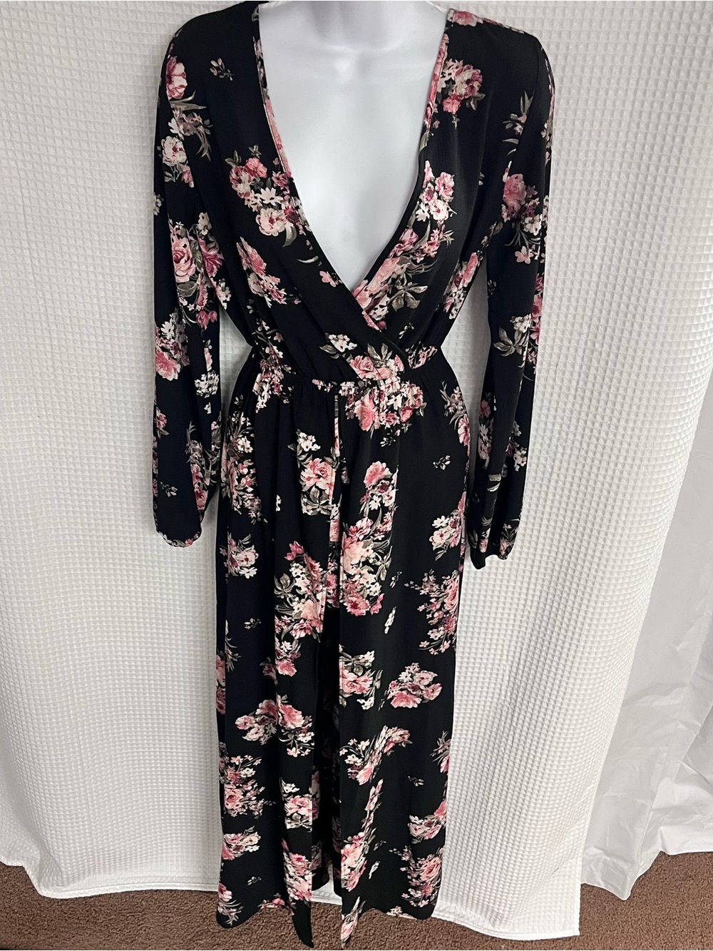 Rue21 Black walk through Jumpsuit with Pink Floral Print size XS